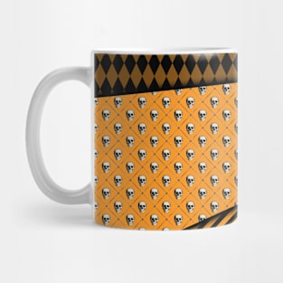 Black and Orange Halloween Stripes Skull and Argyle Mug